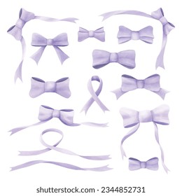 Purple watercolor ribbon bow vector collection