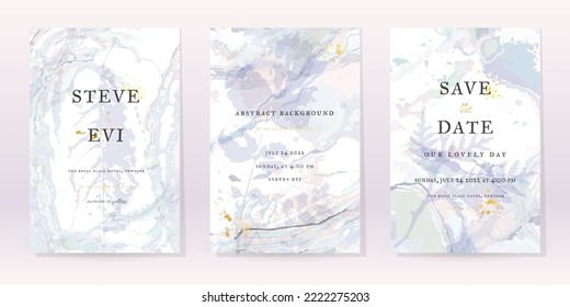 Purple Watercolor Set Vector Background. Flower Wedding Abstract Design. Gold Luxury Spray on Watercolor Marble Texture. Pastel Cold Tones Minimal Style. Frame Art For Prints and Invitations Cards.