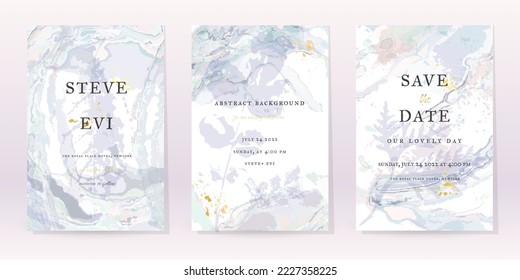 Purple Watercolor Set Vector Background. Flower Wedding Abstract Design. Gold Luxury Spray on Watercolor Marble Texture. Pastel Cold Tones Minimal Style. Frame Art For Prints and Invitations Cards.