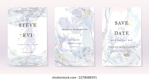 violetter Vektorhintergrund mit Aquarellfarben. Blume Hochzeit Abstraktes Design. Gold Luxury Spray auf Wasser Farbe Marmor Textur. Pastellkalte Töne Minimaler Stil. Frame Art für Drucke und Einladungskarten.