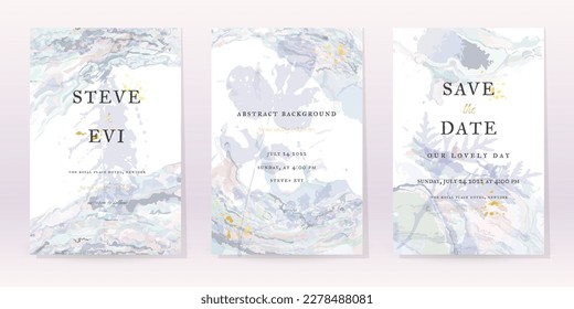 Purple Watercolor Set Vector Background. Flower Wedding Abstract Design. Gold Luxury Spray on Watercolor Marble Texture. Pastel Cold Tones Minimal Style. Frame Art For Prints and Invitations Cards.