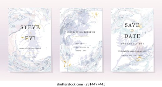 Purple Watercolor Set Vector Background. Flower Wedding Abstract Design. Gold Luxury Spray on Watercolor Marble Texture. Pastel Cold Tones Minimal Style. Frame Art For Prints and Invitations Cards.