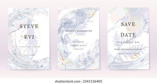 Fondo vectorial del conjunto de color de agua morado. Diseño Resumen de Bodas de Flores. Spray de lujo de oro sobre textura de mármol acuarela. Estilo Mínimo De Los Tonos Fríos Pastel. Dibujo de cuadros para impresiones y tarjetas de invitación.