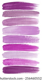 Purple watercolor swatches, artistic brush strokes, vibrant color palette, abstract design, creative background elements.