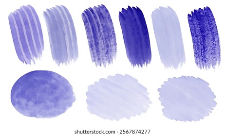 Purple watercolor swatches, textured brush strokes, artistic design elements, creative background textures.