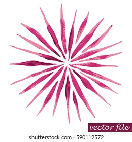 Purple Watercolor Vector Sunburst Flower. Spring daisy illustration in trendy colors. 