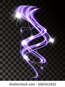 Purple wave effect. Purple glitter particles background effect. Glowing sparks. Vector illustration on transparent background. Website page and mobile app design.