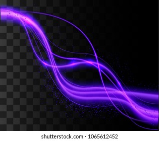 Purple wave effect. Purple glitter particles background effect. Glowing sparks. Vector illustration on transparent background. Website page and mobile app design.