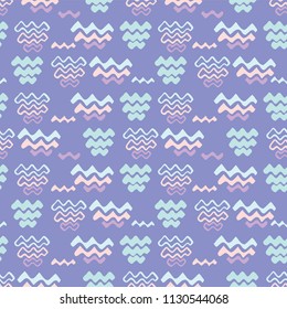 Purple Wave Pattern Line Shapes , Seamless Animal Vector Background, Hand Drawn Illustration for Summer Scrapbooking, Gift Wrap, Kids Fashion Prints, Beach Apparel & Cute Stationery, Turquoise Lilac
