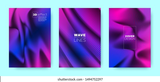 Purple Wave Poster. Vector Cover. Neon Dynamic Illustration. Vibrant 3d Movement Halftone Gradient. Fluid Poster. Headline Cover. Business Background. Fluid Poster. Purple Background.