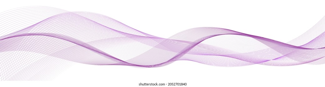 Purple wave swirl swoosh.  Dynamic undulate motion, smooth flowing wave. Air wind transparent veil. Modern trendy design for web banner, isolated twisted curve lines on white background. Vector 