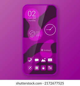 purple wave theme user interface realistic smartphone design, vector design illustration