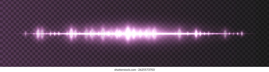 Purple waveform with moderate glow and sharp amplitude peaks on dark transparent background. Great for sound recording apps, music editing interfaces, or streaming visuals.