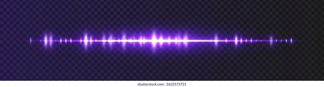 Violette Wellenform mit moderatem Glanz und scharfen Amplitudenspitzen auf dunklem, transparentem Hintergrund. Ideal für Anwendungen zur Tonaufnahme, zur Musikbearbeitung oder für Streaming-Visuals.