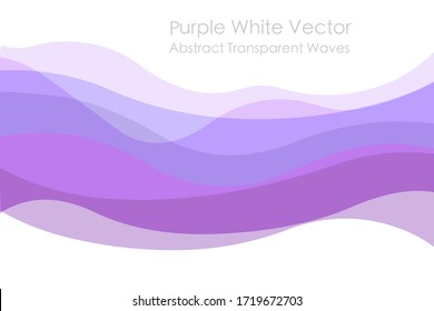 Purple waves abstract. Free white area in the upper and lower. Tulle abstract. Blank up down space Gradual transparent, gauzy changing.  Mountains, dessert, rain bow, wavy. Light background. Vector