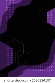 Purple waves and lines geometric abstract on a black background. For cover, book, web, presentation, and card. 