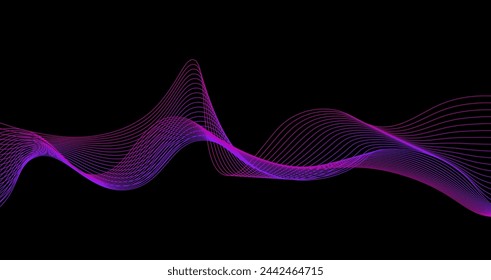 Purple wavy background. Abstract dynamic line waves vector banner.