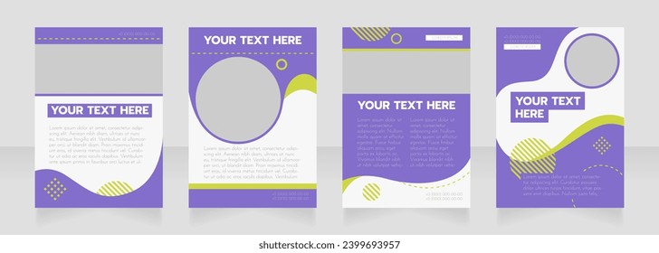 Purple wavy blank brochure layout design. Service info. Vertical poster template set with empty copy space for text. Premade corporate reports collection. Editable flyer paper pages