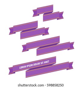 Purple web ribbon banners set. Design vector illustration