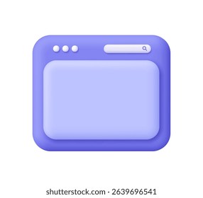 Purple website page, browser window with tab and search bar. User interface, computer software, web development concept. 3d vector icon. Cartoon minimal style.