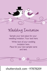 Purple Wedding Invitation With Birds