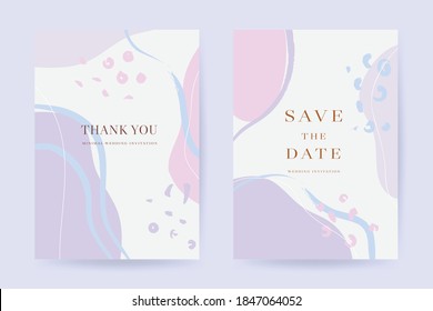 Purple wedding invitations vector template. Save the date, Thank you cards, RSVP, digital wedding anniversary cards . Electronic wedding card design for wedding celebration. Vector illustration.
