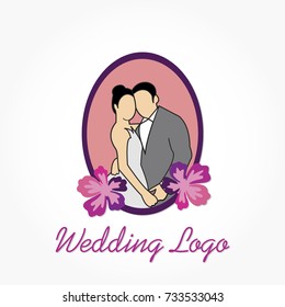 purple wedding logo vector with frame and flowers