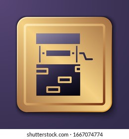 Purple Well icon isolated on purple background. Gold square button. Vector Illustration