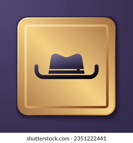 Purple Western cowboy hat icon isolated on purple background. Gold square button. Vector