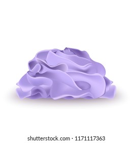 Purple whipped cream for ice cream, yogurt, cupcake, cake. Detailed 3d Illustration Isolated On White. Design Element For Web Or Print Packaging. Vector Illustration.