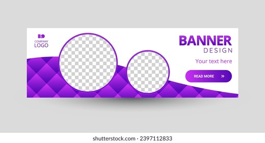 Purple and white banner design with CTA button: Read more.