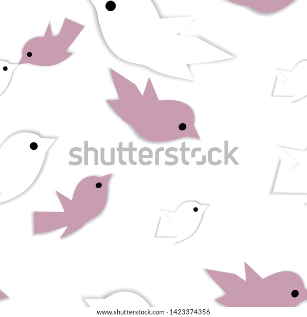 Purple White Birds Flying On White Stock Vector Royalty Free 1423374356