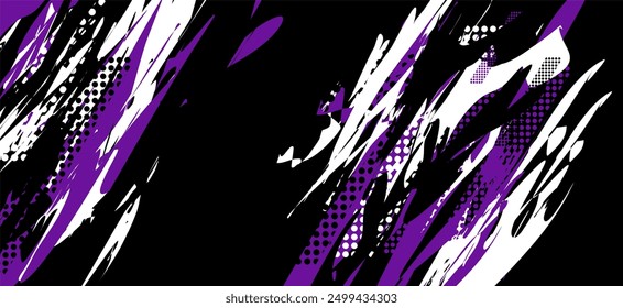 Purple  White  and Black Abstract Background with Grunge Halftone Brush Strokes