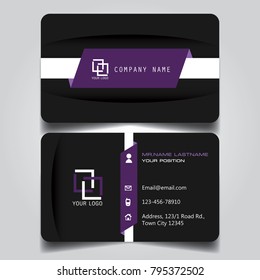 Purple White Black creative modern name card and business card with horizontal standard size vector illustration template.