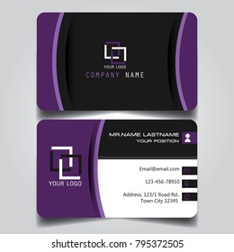 Purple White Black creative modern name card and business card with horizontal standard size vector illustration template.