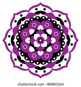 purple, white and black ornamental geometric mandala - flower shape