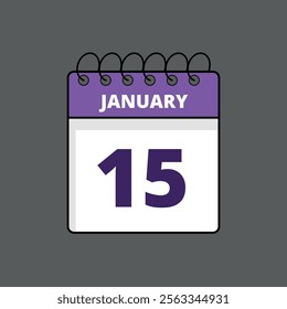 Purple and white calendar flat icon with specific day marking January 15st, calendar icon day 15.