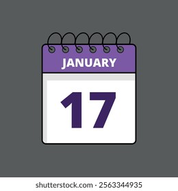 Purple and white calendar flat icon with specific day marking January 17st, calendar icon day 17.