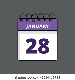 Purple and white calendar flat icon with specific day marking January 28st, calendar icon day 28.