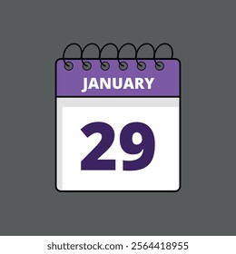 Purple and white calendar flat icon with specific day marking January 29st, calendar icon day 29.