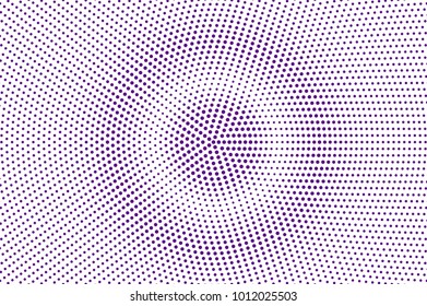 Purple white dotted halftone. Halftone vector background. Rough centered dotted gradient. Retro futuristic texture. Violet dot on transparent backdrop. Abstract dotwork. Pop art design template