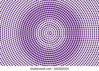 Purple white dotted halftone. Halftone vector background. Centered circle dotted gradient. Retro futuristic texture. Violet dot on transparent backdrop. Abstract dotwork. Pop art design template