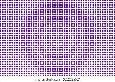 Purple white dotted halftone. Halftone vector background. Concentric circle dotted gradient. Retro futuristic texture. Violet dot on transparent backdrop. Abstract dotwork. Pop art design template