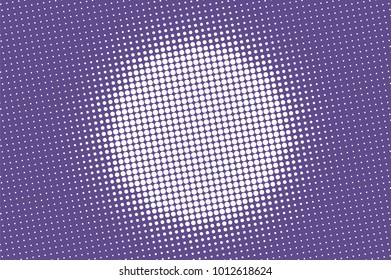 Purple white dotted halftone. Halftone vector background. Centered grungy dotted gradient. Retro futuristic texture. Purple dot on transparent backdrop. Abstract dotwork. Pop art design template