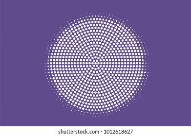 Purple white dotted halftone. Halftone vector background. Centered rough dotted gradient. Retro futuristic texture. Purple dot on transparent backdrop. Abstract dotwork. Pop art design template