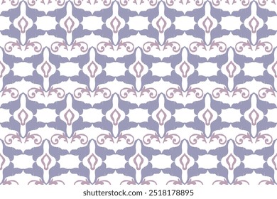 Purple and white embroidery, motif ethnic ikat seamless textile illustration, print striped ornament, pattern, design for wrapping, silk, scarf, clothing, background, textile, carpets, curtains.