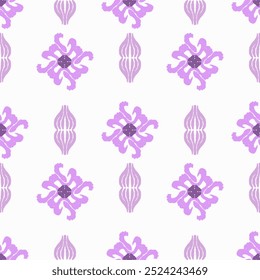 Purple and white embroidery, motif ethnic ikat seamless textile illustration, print striped ornament, pattern, design for wrapping, silk, scarf, background, clothing, textile, carpets, curtains.