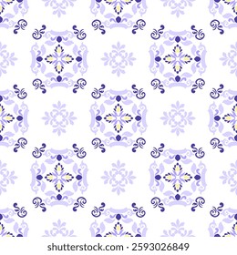 Purple and white floral damask vintage seamless pattern with border ornament design. Vector illustration.
Idea for wallpaper, textiles, pottery, and tiles.