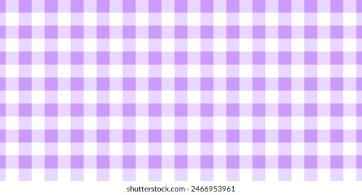 Patrón de guinga púrpura y blanca. Diseño textil para mantel, cuadros de picnic, servilleta de cesta, toalla o pañuelo. Fondo a cuadros. Estampado de algodón, lino o franela. Ilustración plana de Vector.