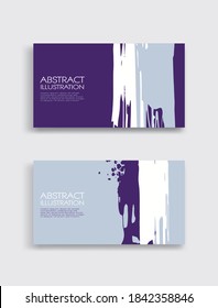 Purple white gray ink brush stroke card on white background. Japanese style. Vector illustration of grunge stains